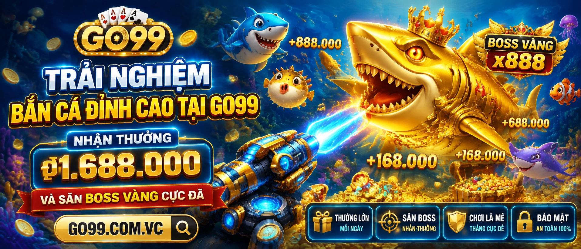 GO99 Bắn Cá Jackpot với sảnh thưởng theo phòng